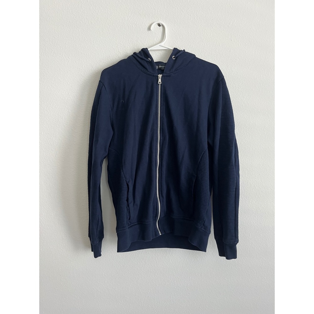 INC International Concepts Mens‎ Navy Blue Moto Ribbed Full Zip Hoodie Small